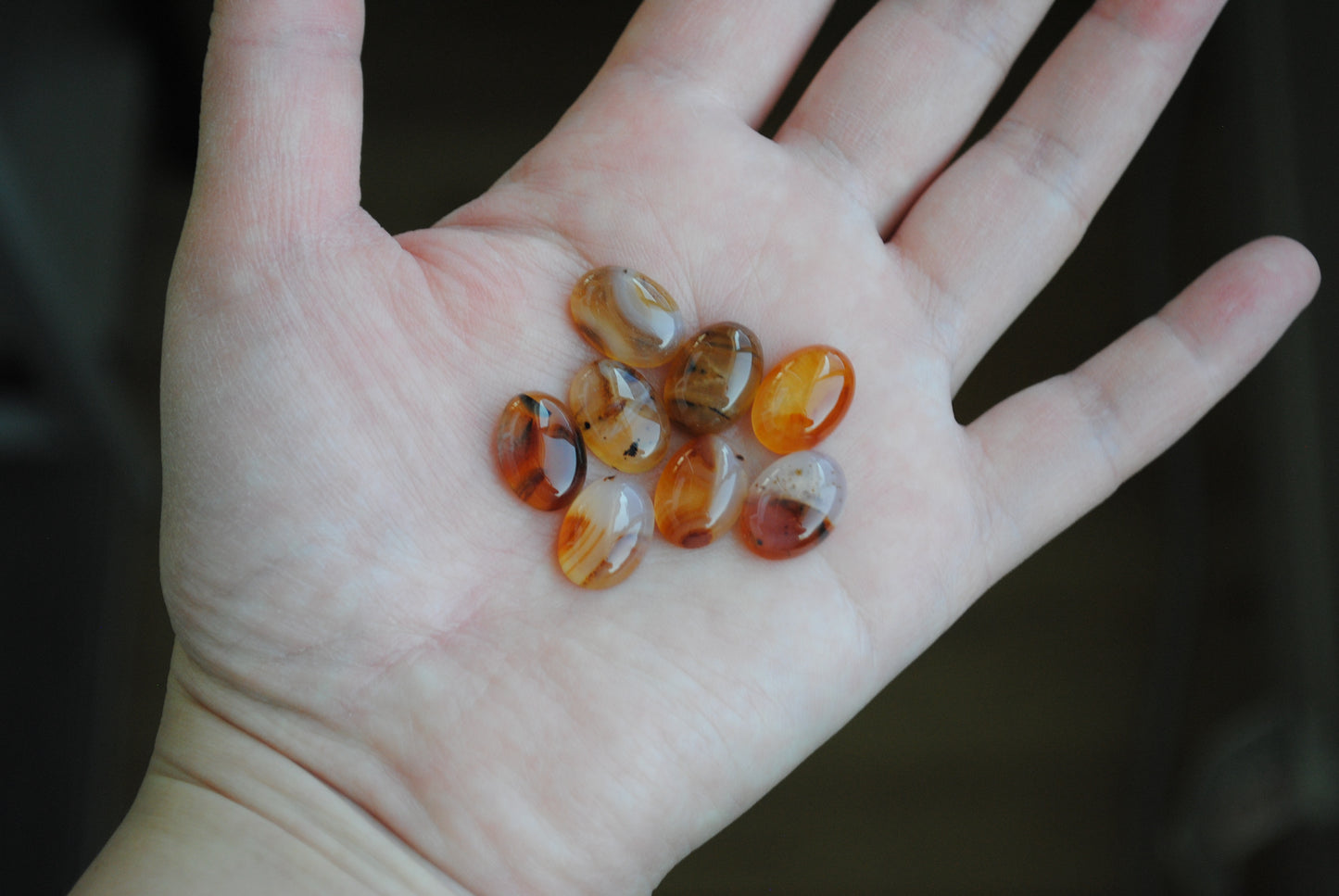 Montana agate cabochons on palm of hand