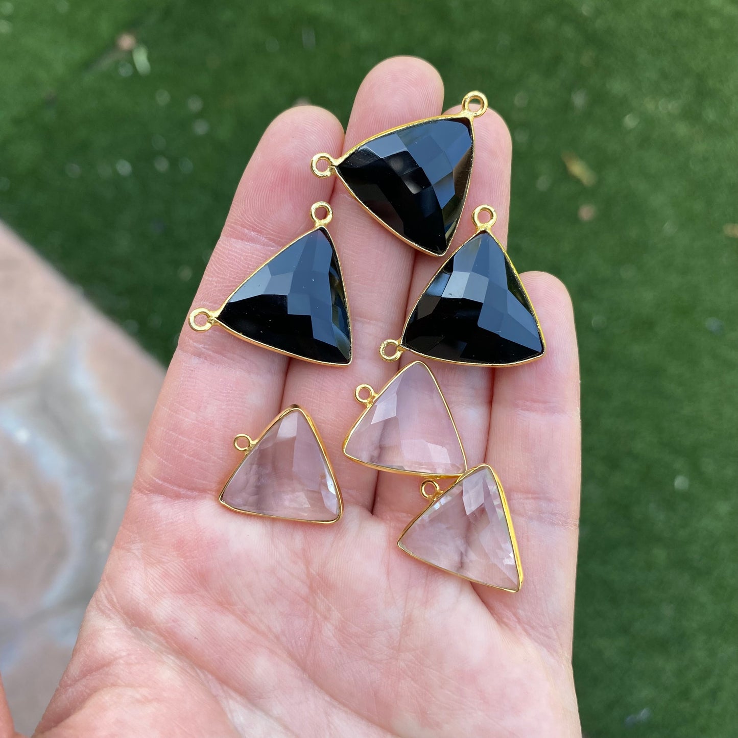 Black onyx and quartz gold plated connectors/pendants