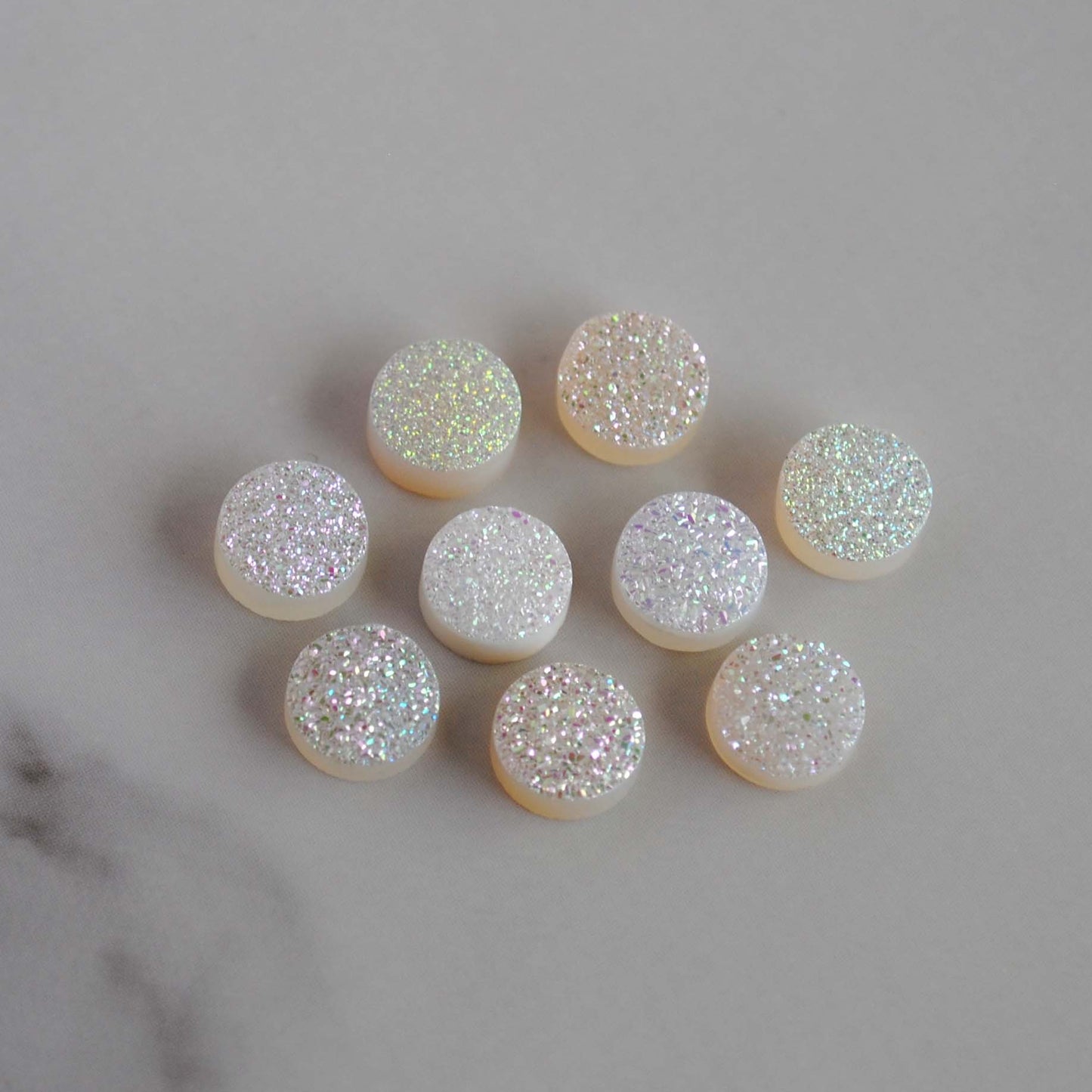 White druzy 8mm cabochons