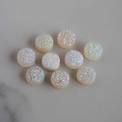 White druzy 8mm cabochons