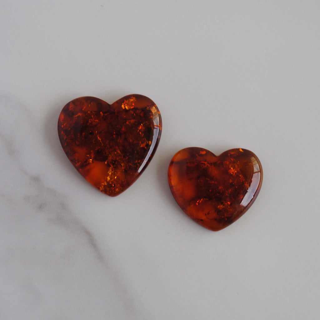 Amber heart cabochons