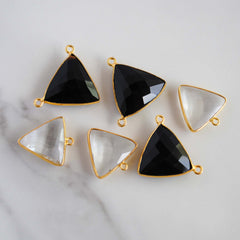 Black onyx and quartz gold plated connectors/pendants