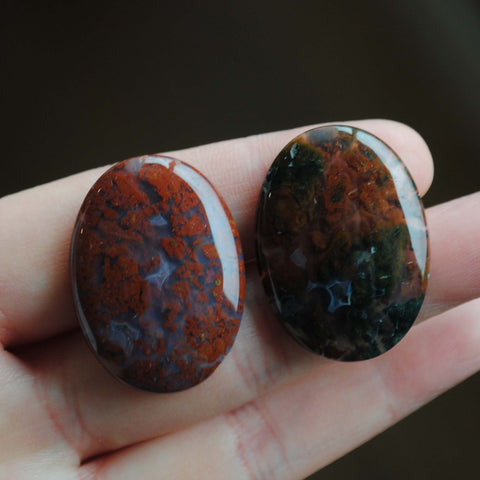 Moss Agate 30x22mm oval cabochons