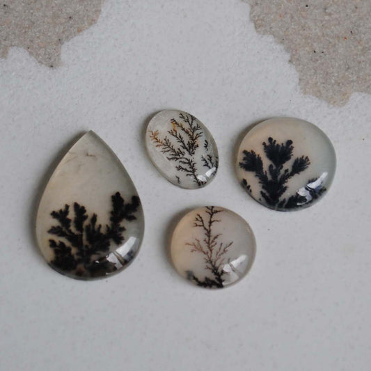 Dendritic agate stones on a light background