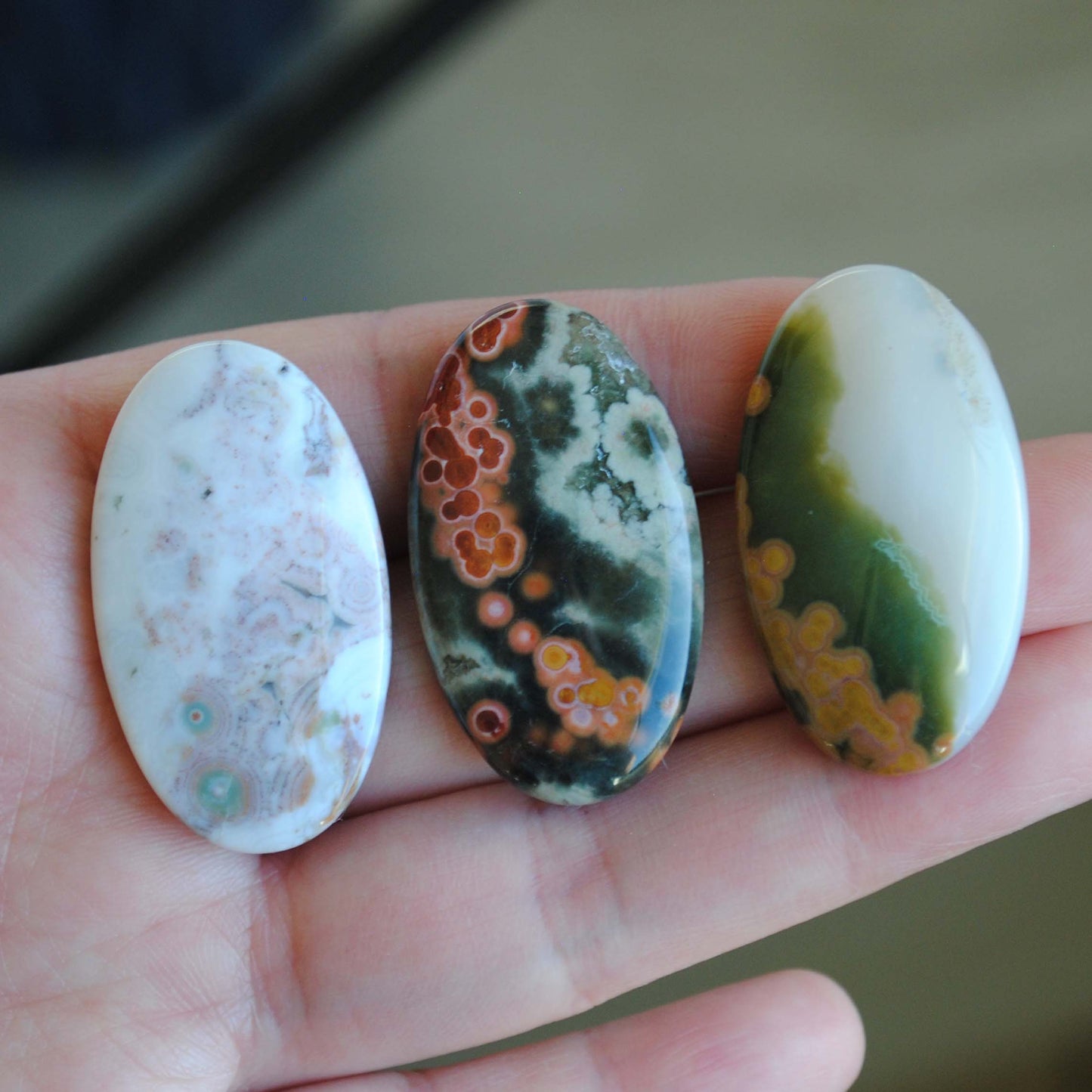 Ocean Jasper 35x20mm oval cabochons (Lot DD)