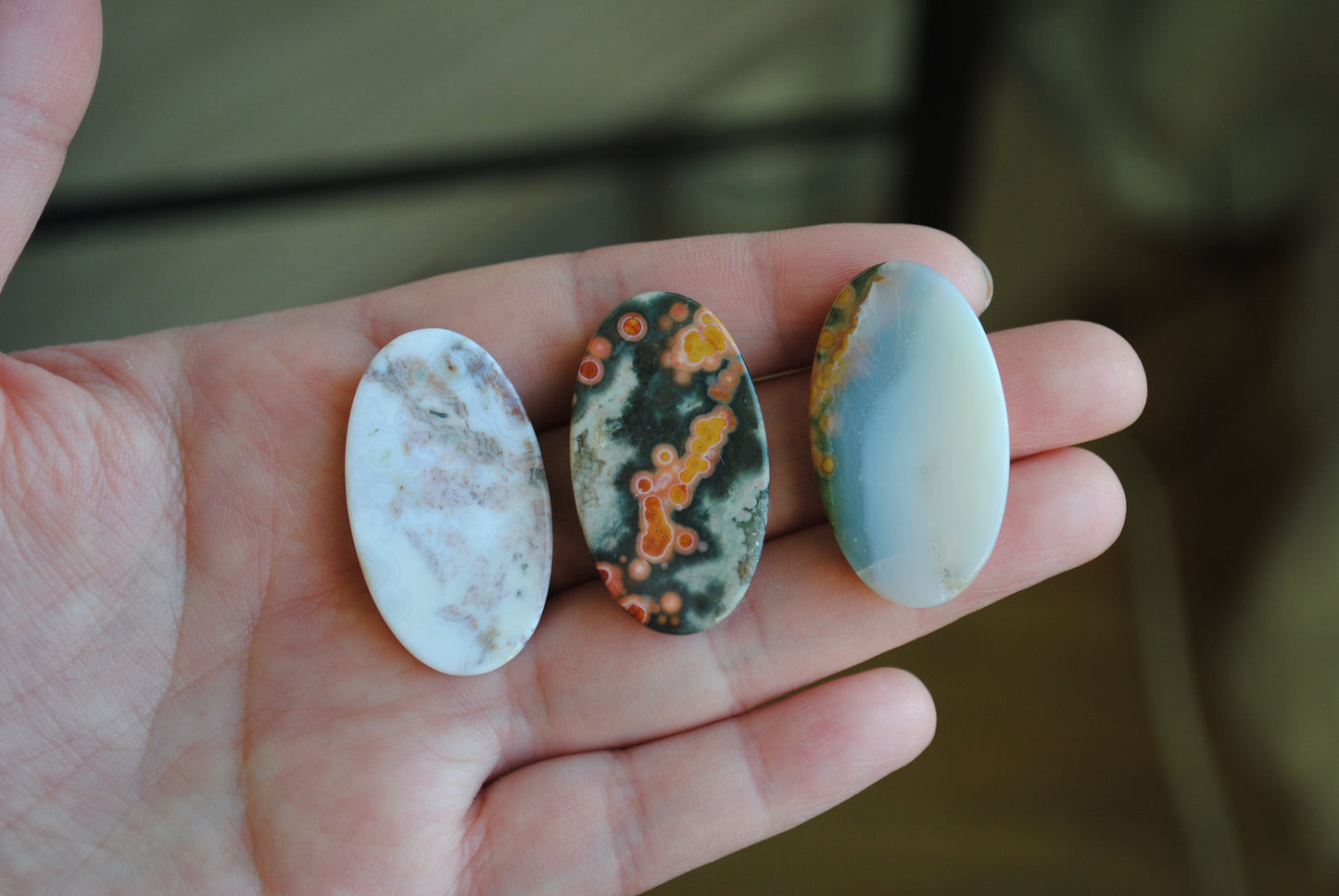 Ocean Jasper 35x20mm oval cabochons (Lot DD)