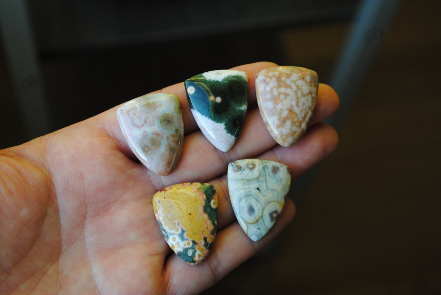 Ocean Jasper 27x21mm shield cabochons