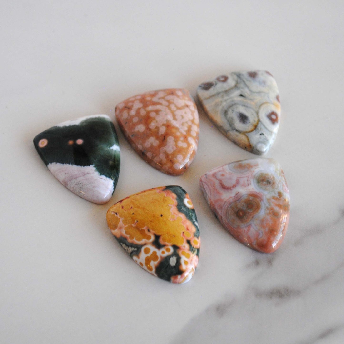 Ocean Jasper 27x21mm shield cabochons