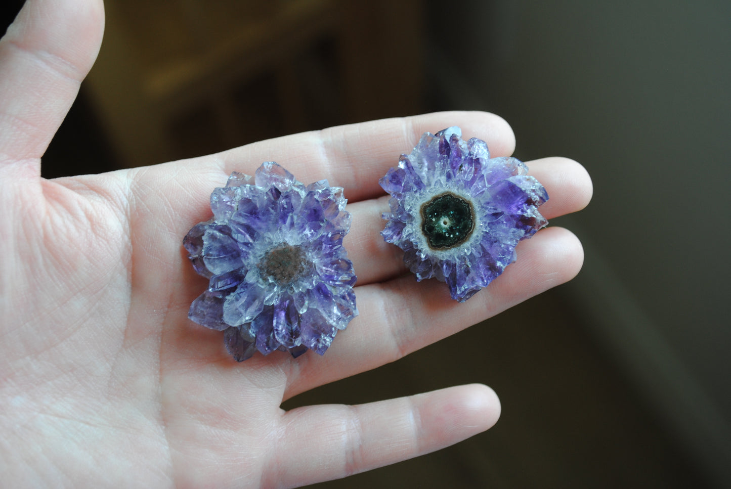 Amethyst stalactite slices