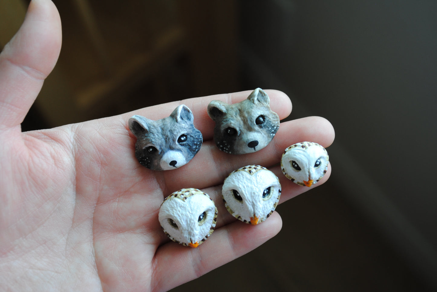 Polymer clay animal heads