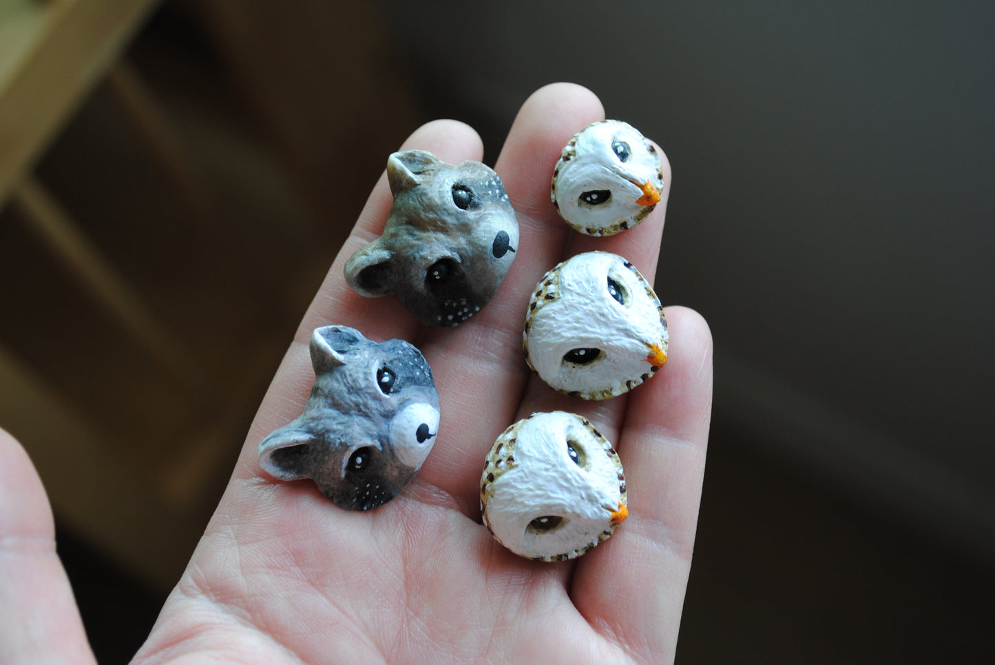 Polymer clay animal heads