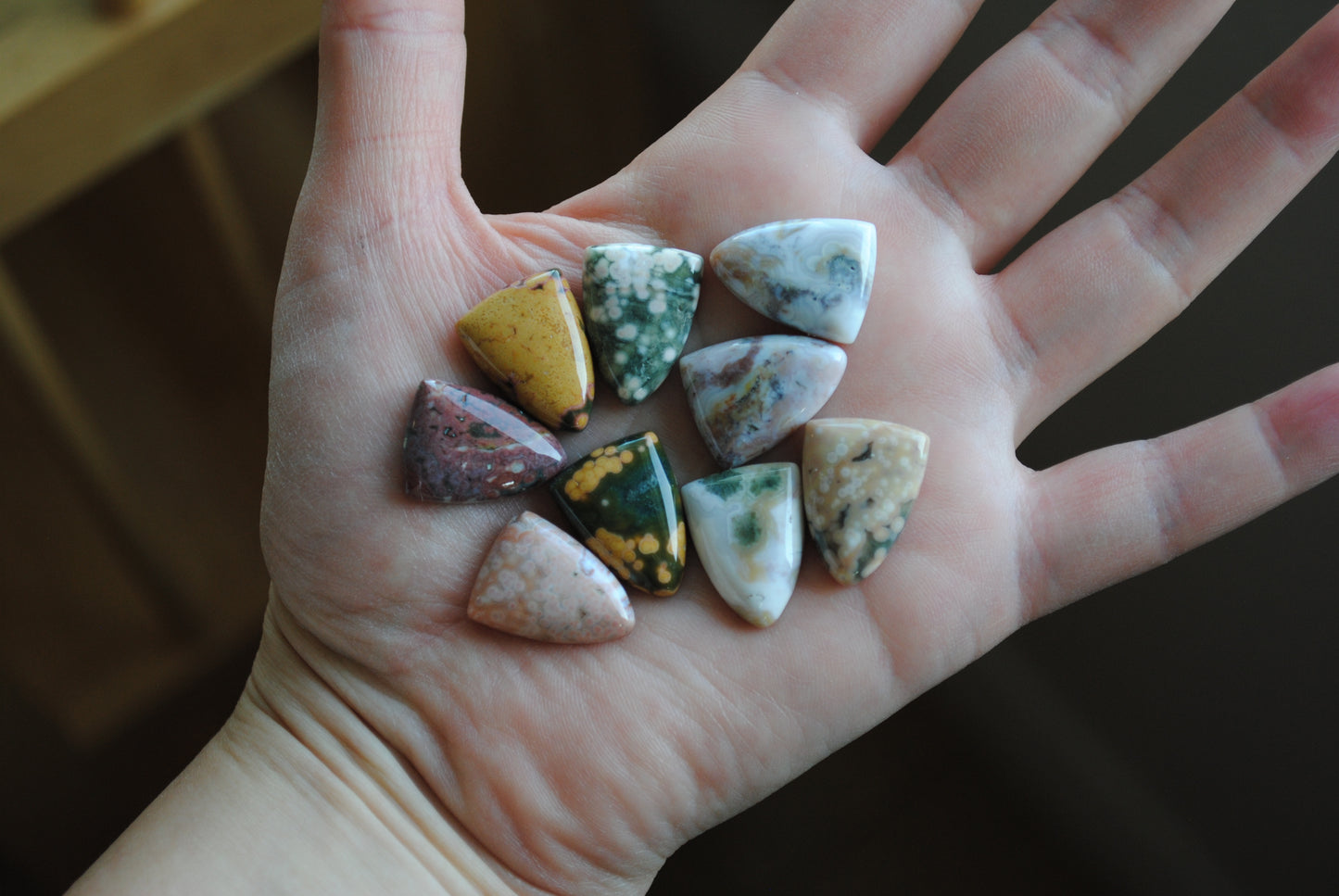 Ocean Jasper 20x15mm shield cabochons