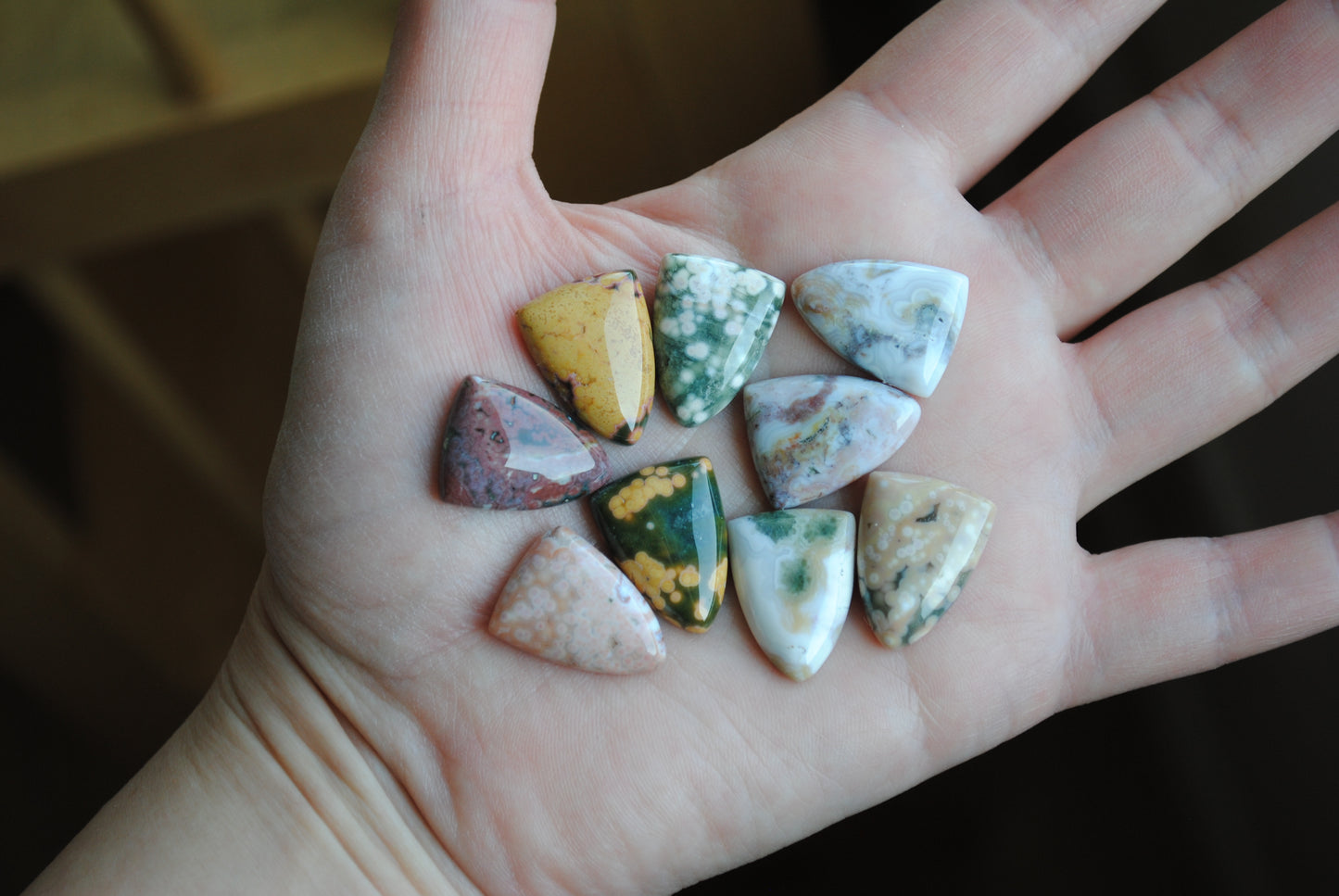 Ocean Jasper 20x15mm shield cabochons