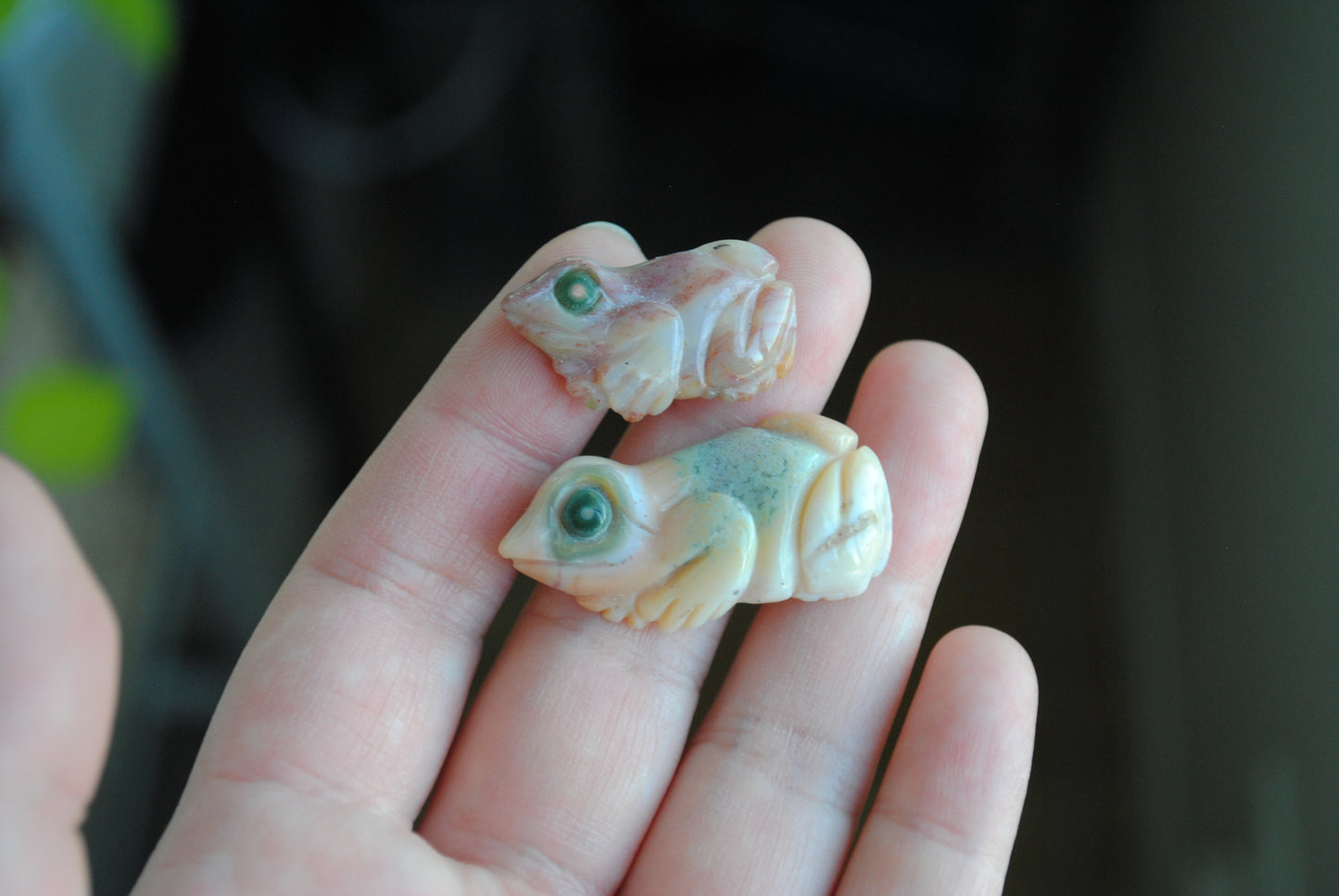 Ocean Jasper carved frogs (Item D10)
