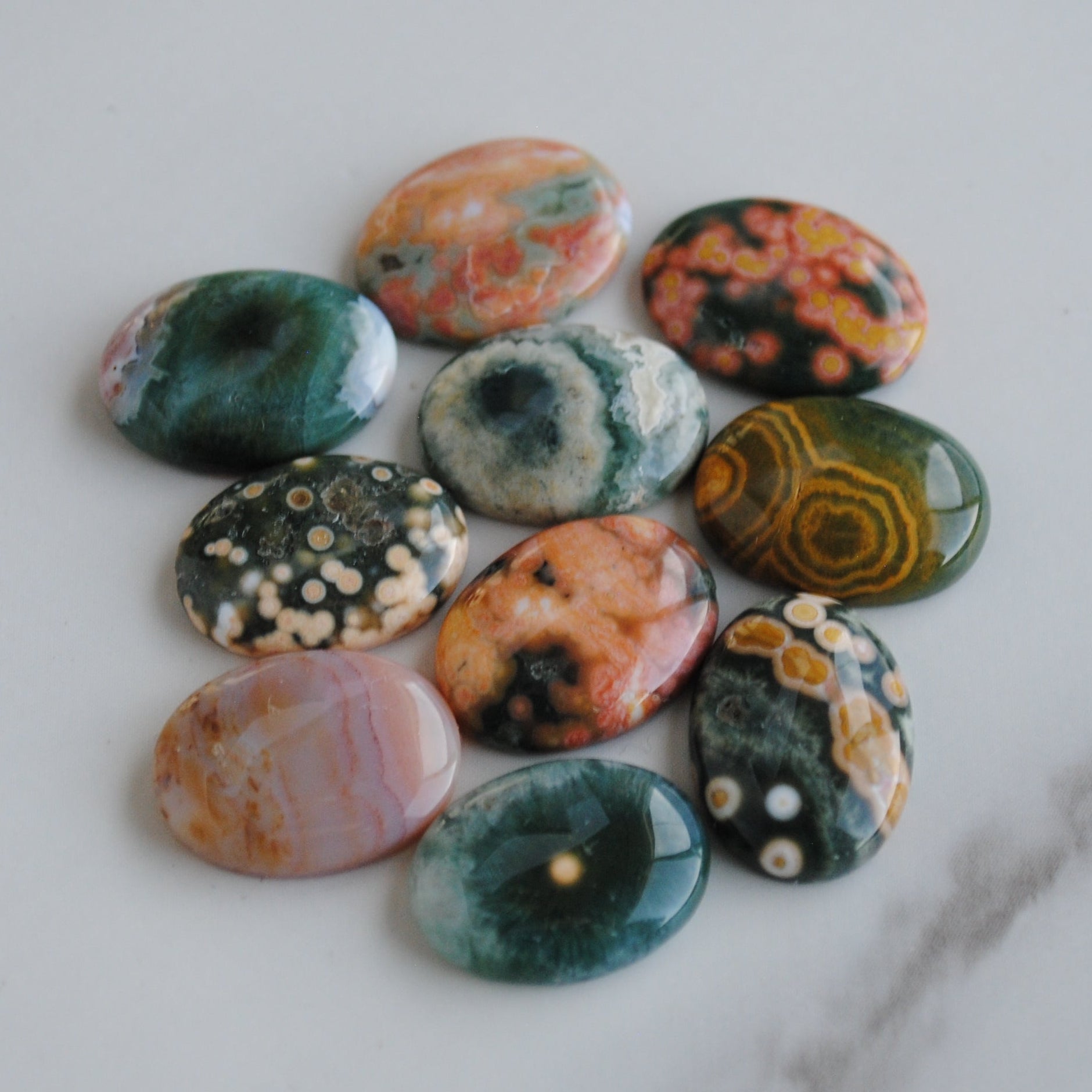 Ocean jasper stones colorful ovals 