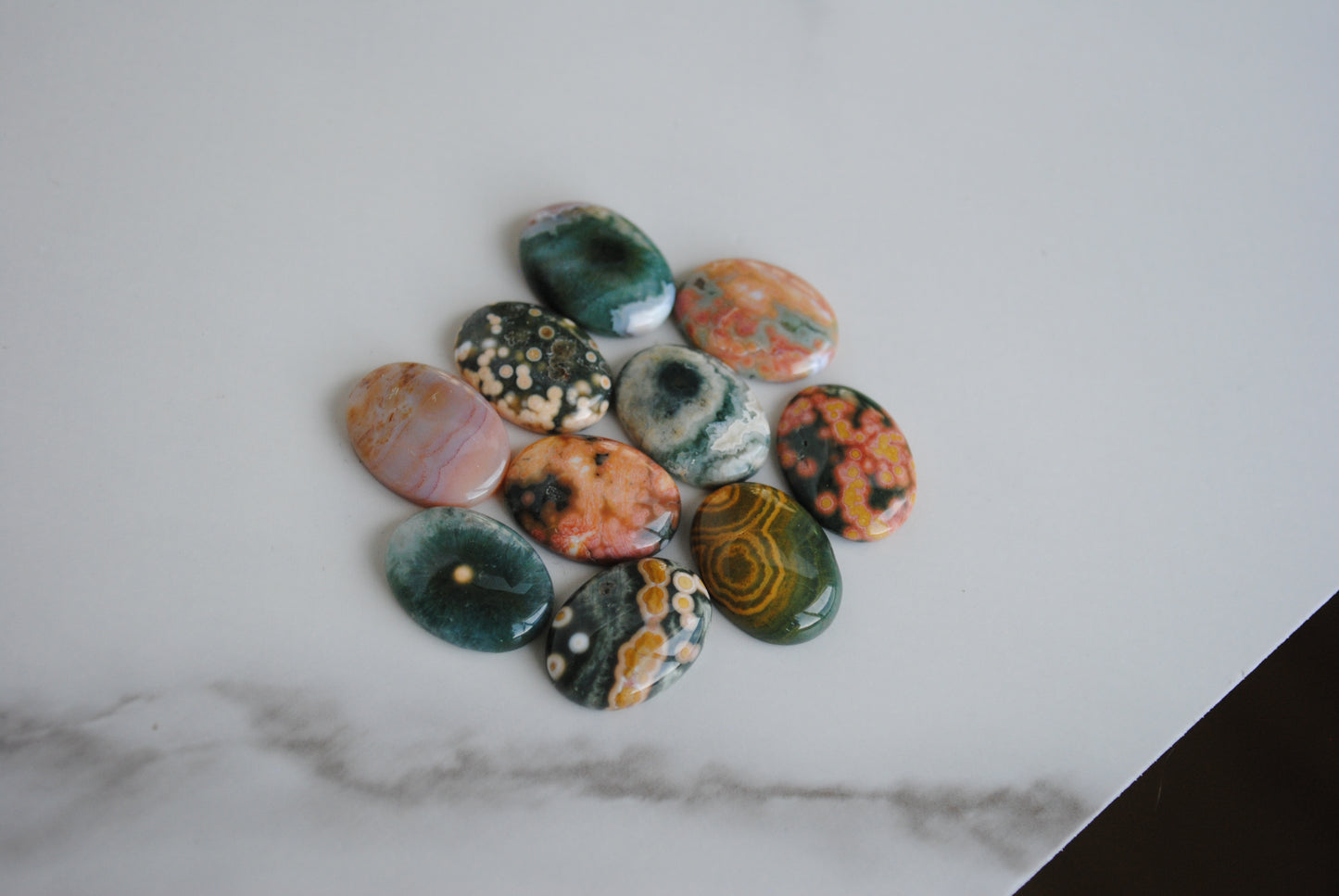 Ocean jasper stones colorful ovals 