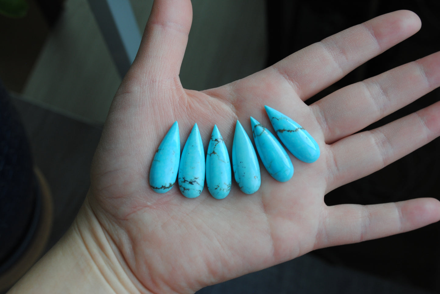 Kingman turquoise long drop/pear cabochons