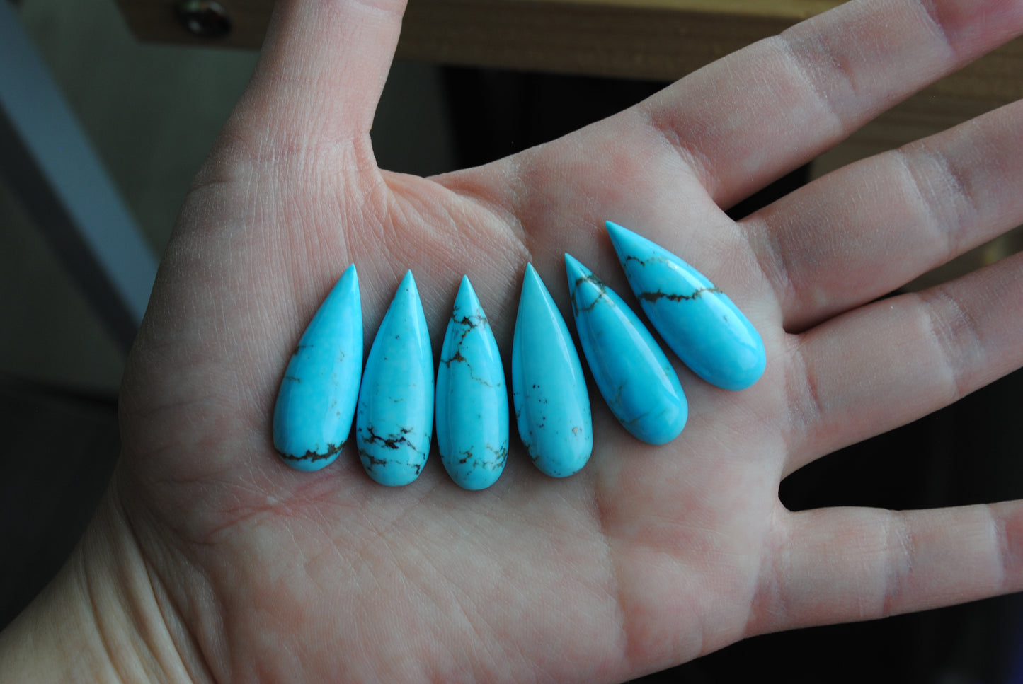 Kingman turquoise long drop/pear cabochons