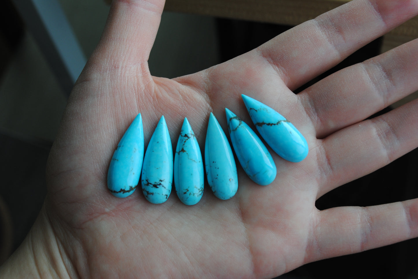 Kingman turquoise long drop/pear cabochons