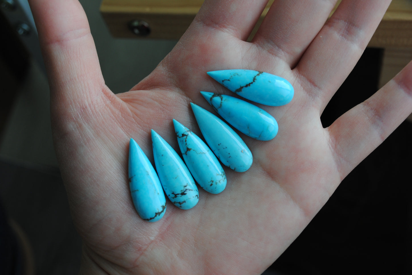 Kingman turquoise long drop/pear cabochons