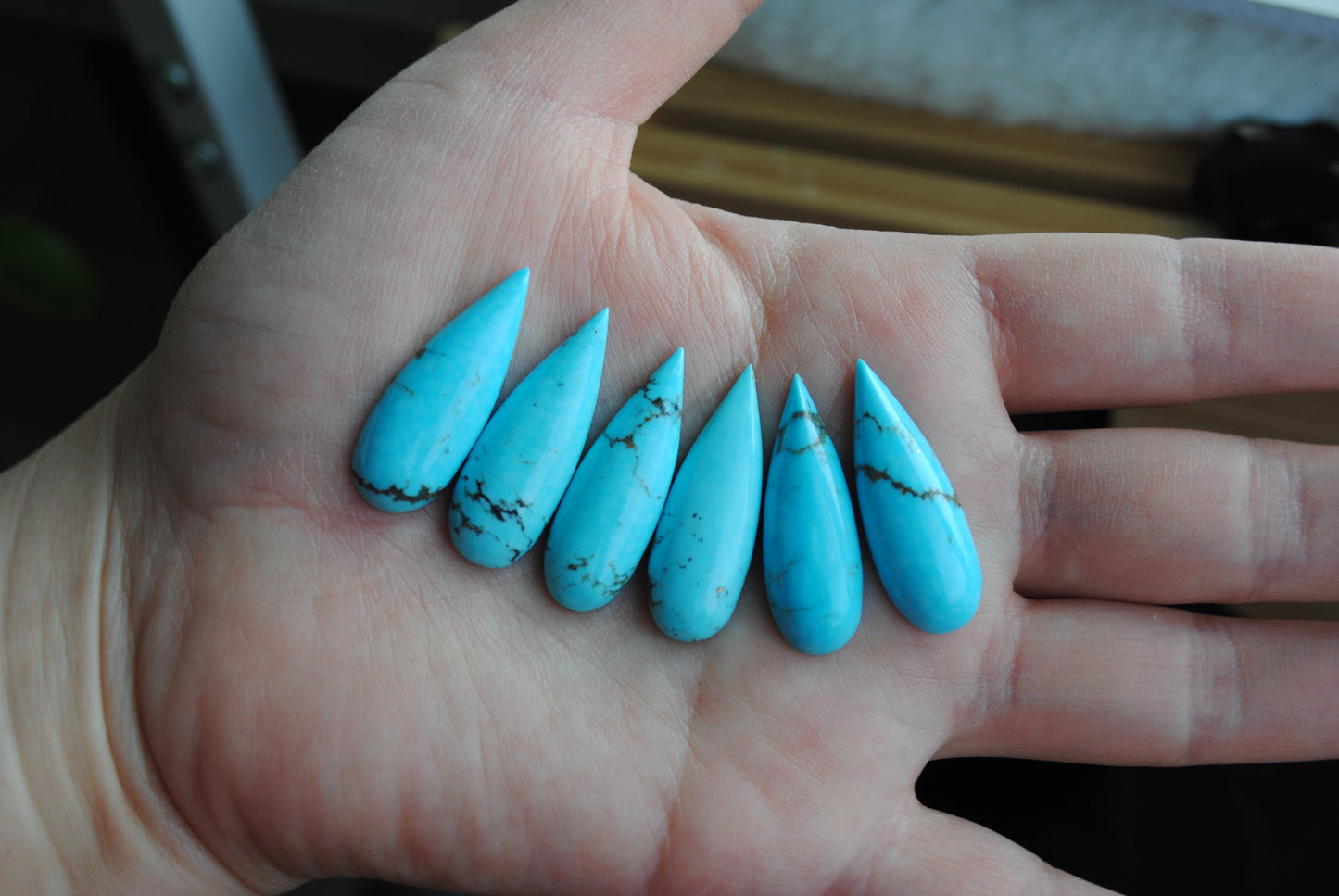 Kingman turquoise long drop/pear cabochons