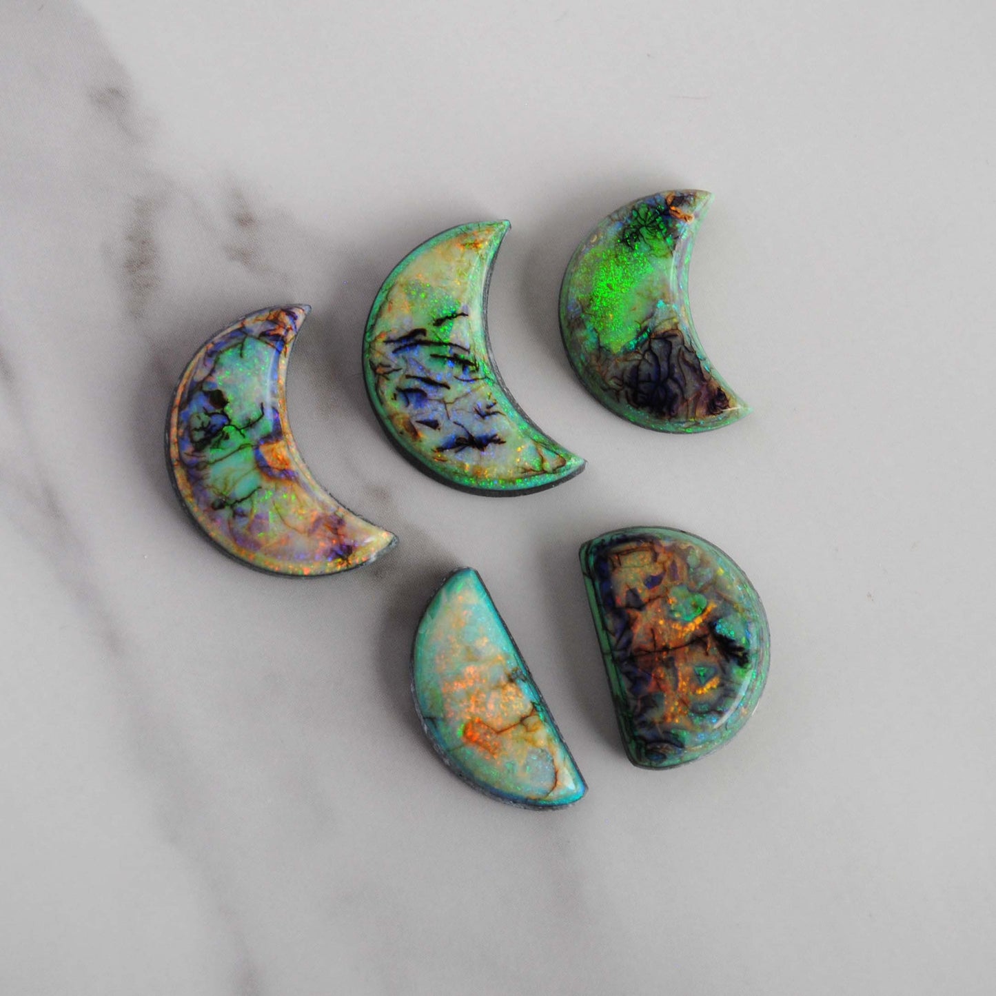 Monarch Opal crescent and half moons cabochons