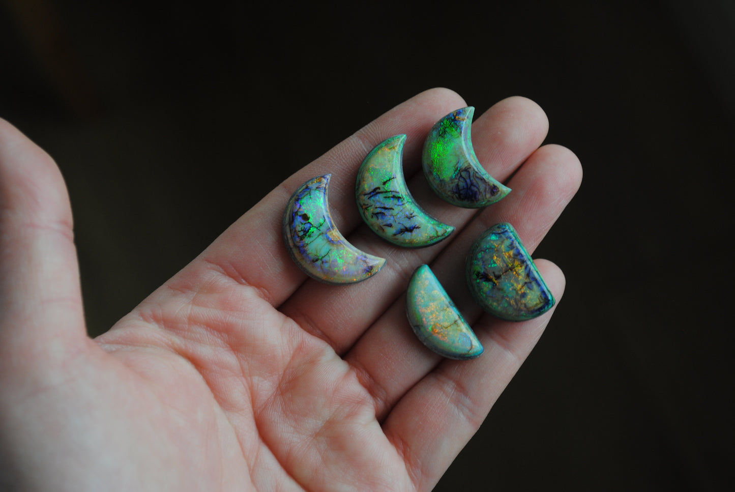 Monarch Opal crescent and half moons cabochons