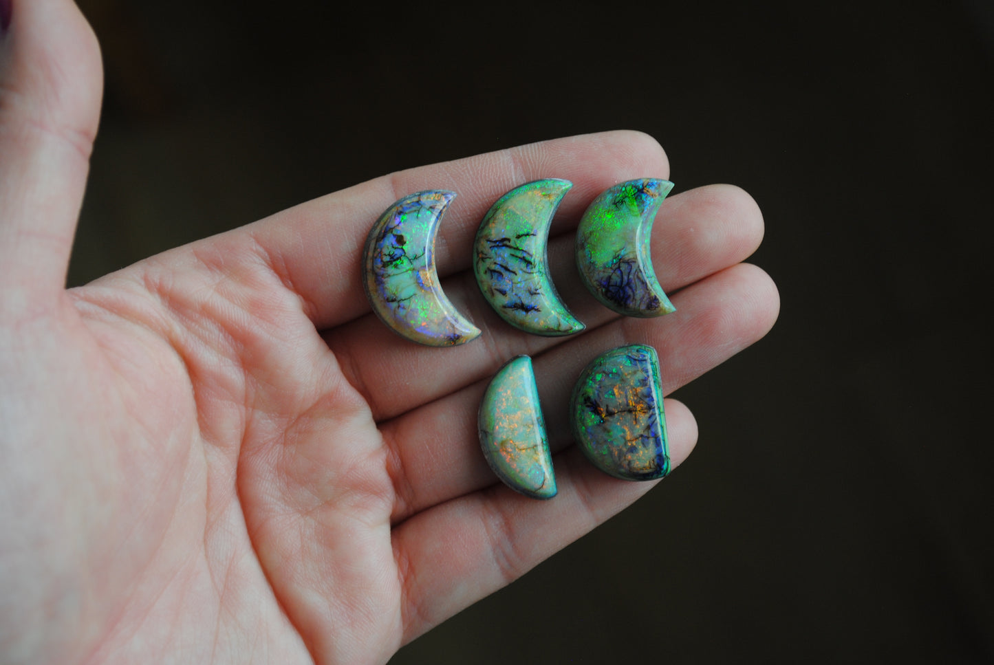 Monarch Opal crescent and half moons cabochons