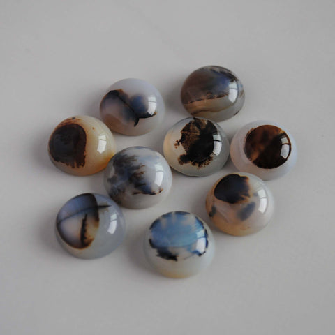 Dendrite agate cabochons 15mm rounds (lot C)