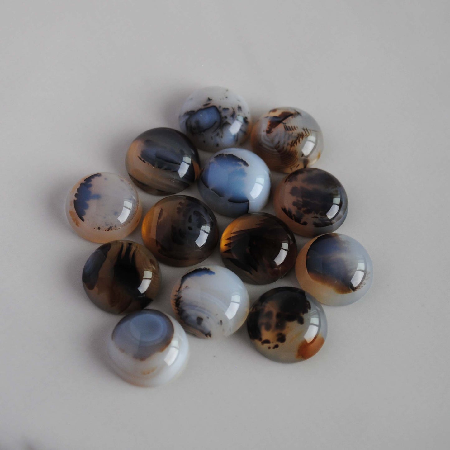 Dendrite agate cabochons 15mm rounds (lot D)