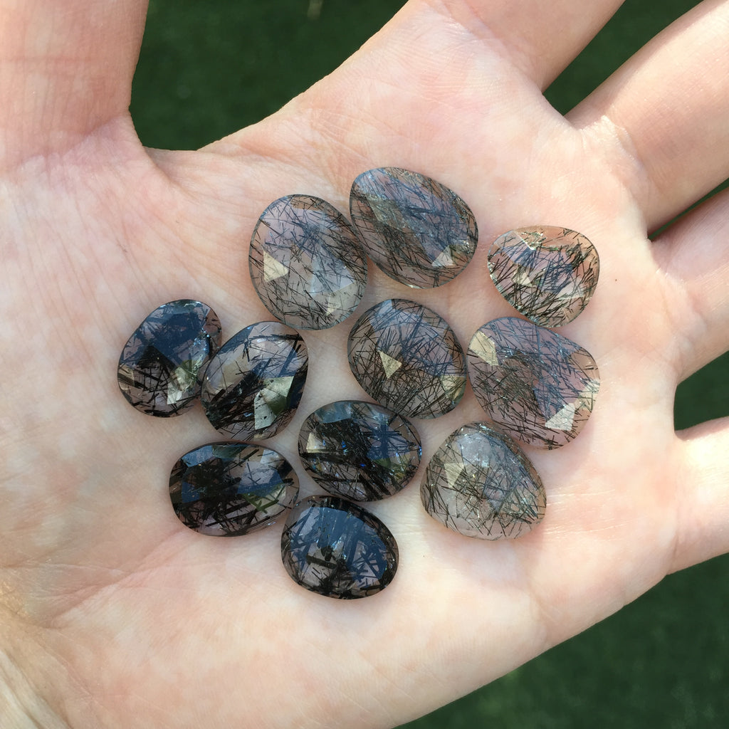 Tourmalinated Quartz rose cut cabochons