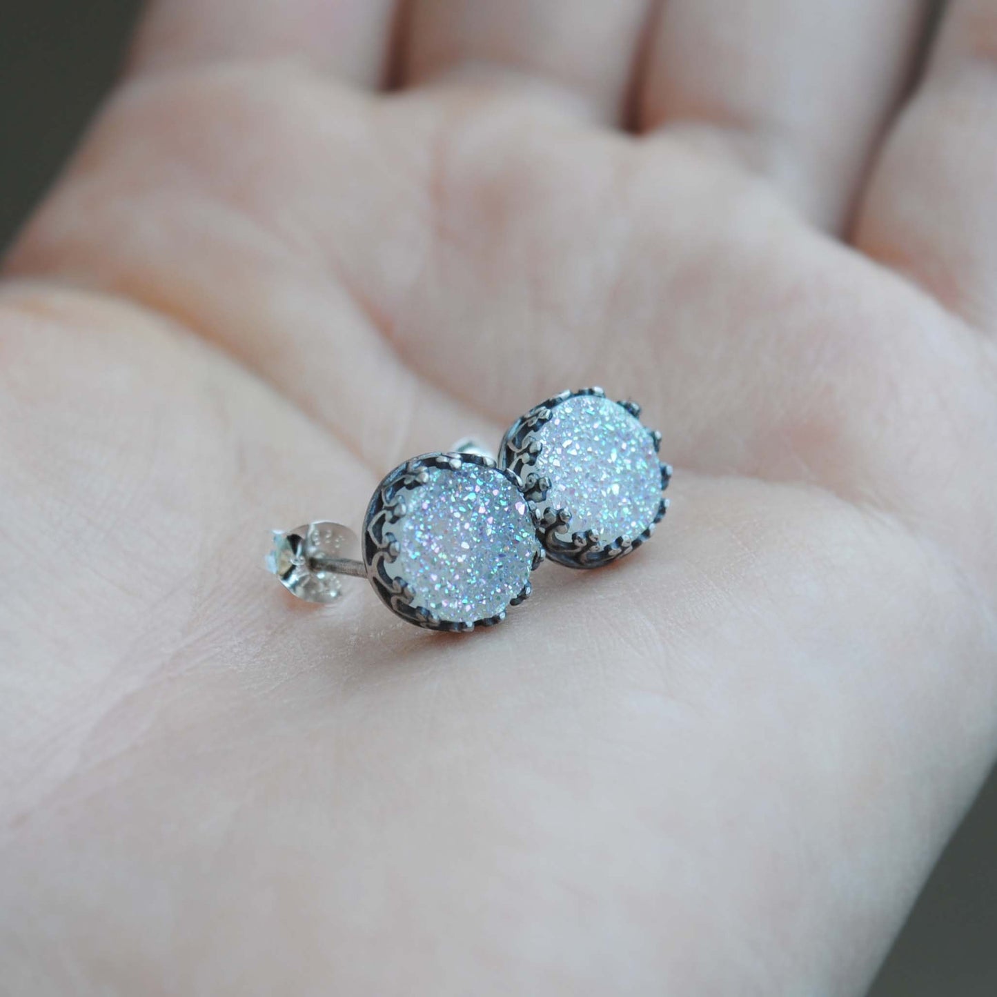 RESERVED: White Druzy Studs