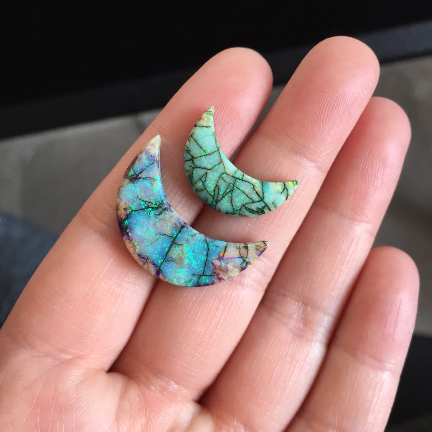 Monarch Opal crescent cabochons