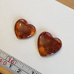 Amber heart cabochons