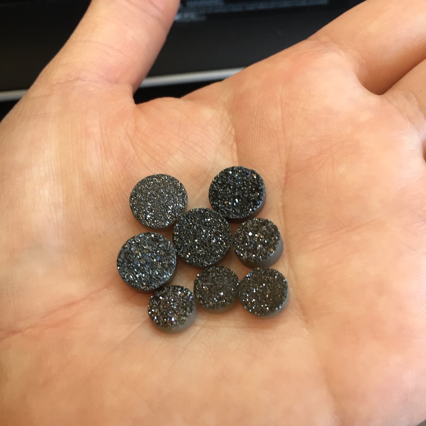 Druzy cabochons - Black 8mm and 10mm rounds