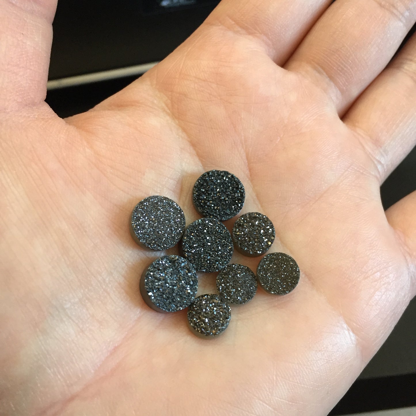 Druzy cabochons - Black 8mm and 10mm rounds