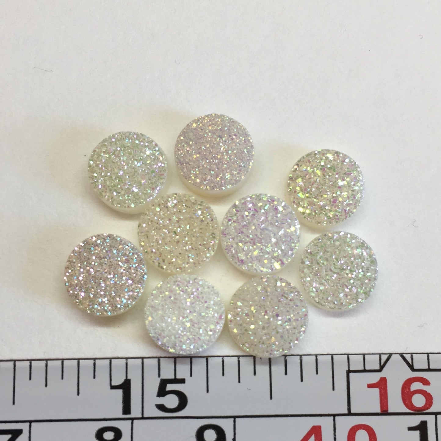 White druzy 8mm cabochons