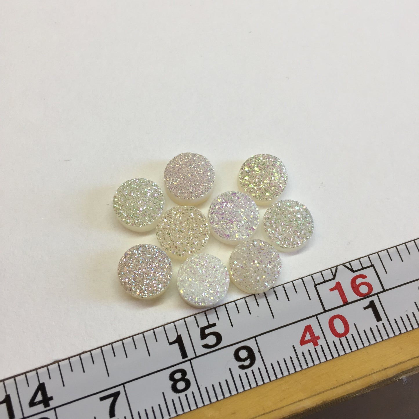 White druzy 8mm cabochons