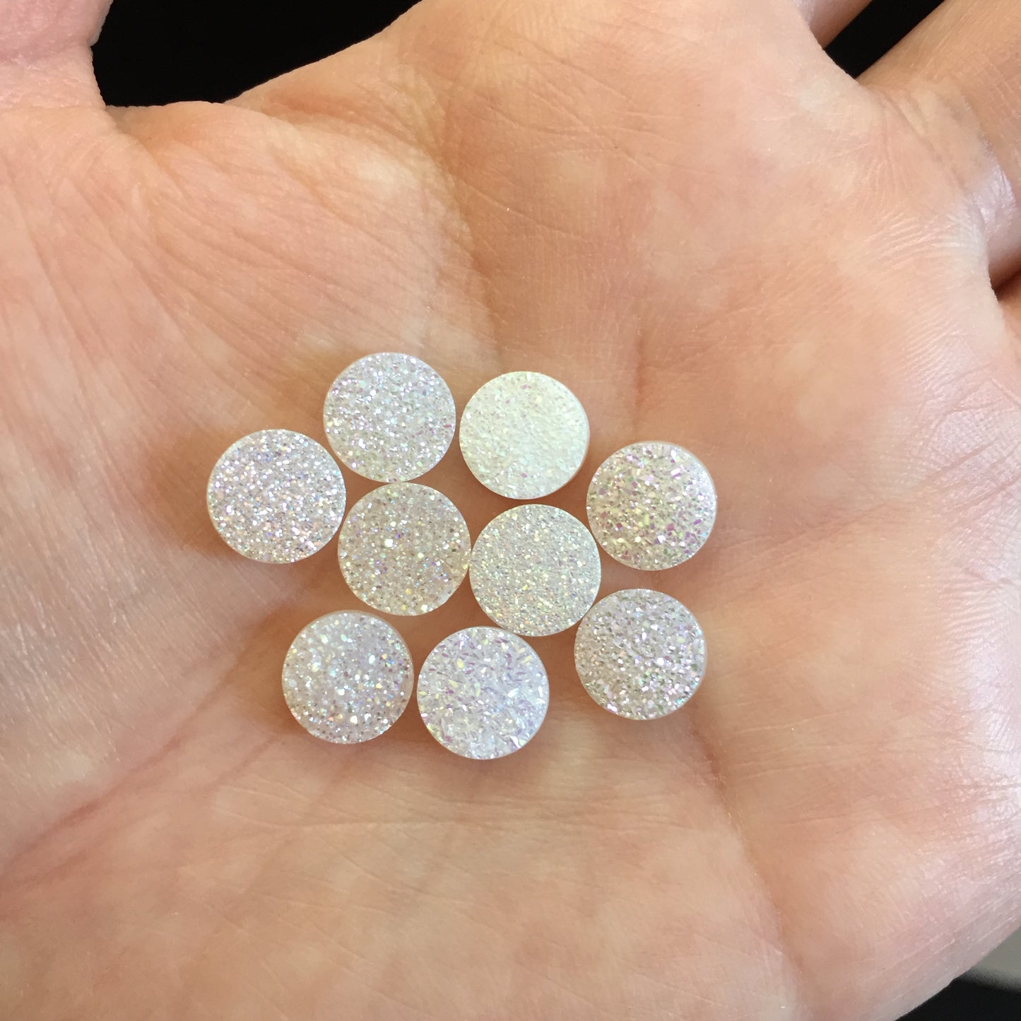 White druzy 8mm cabochons