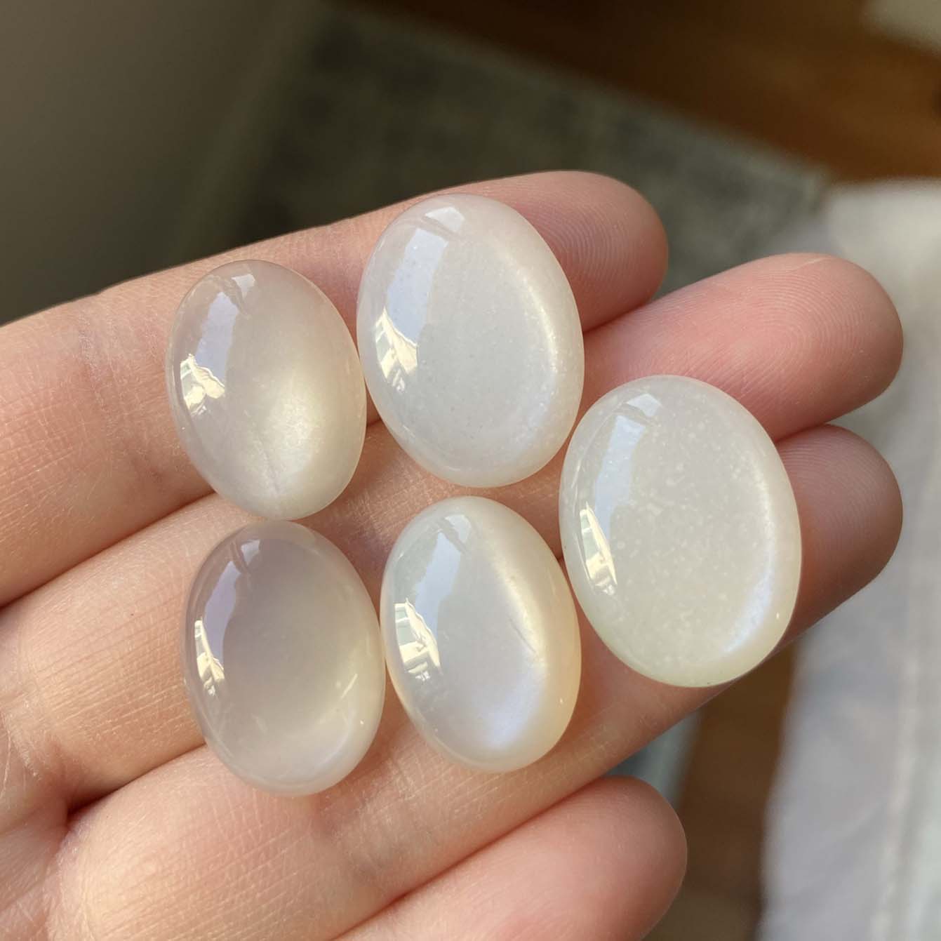 White moonstone cabochons