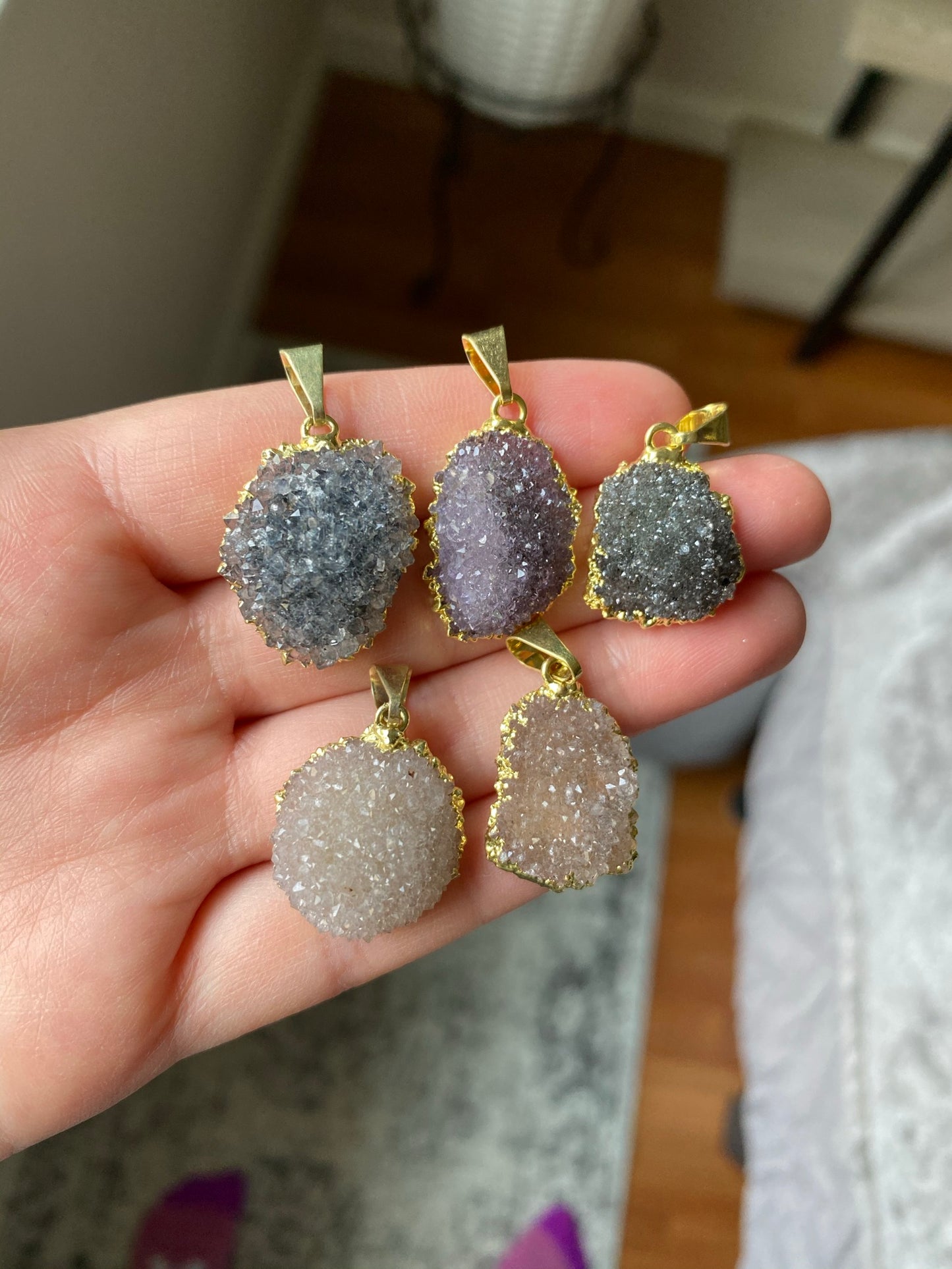 Amethyst cluster druzy pendants