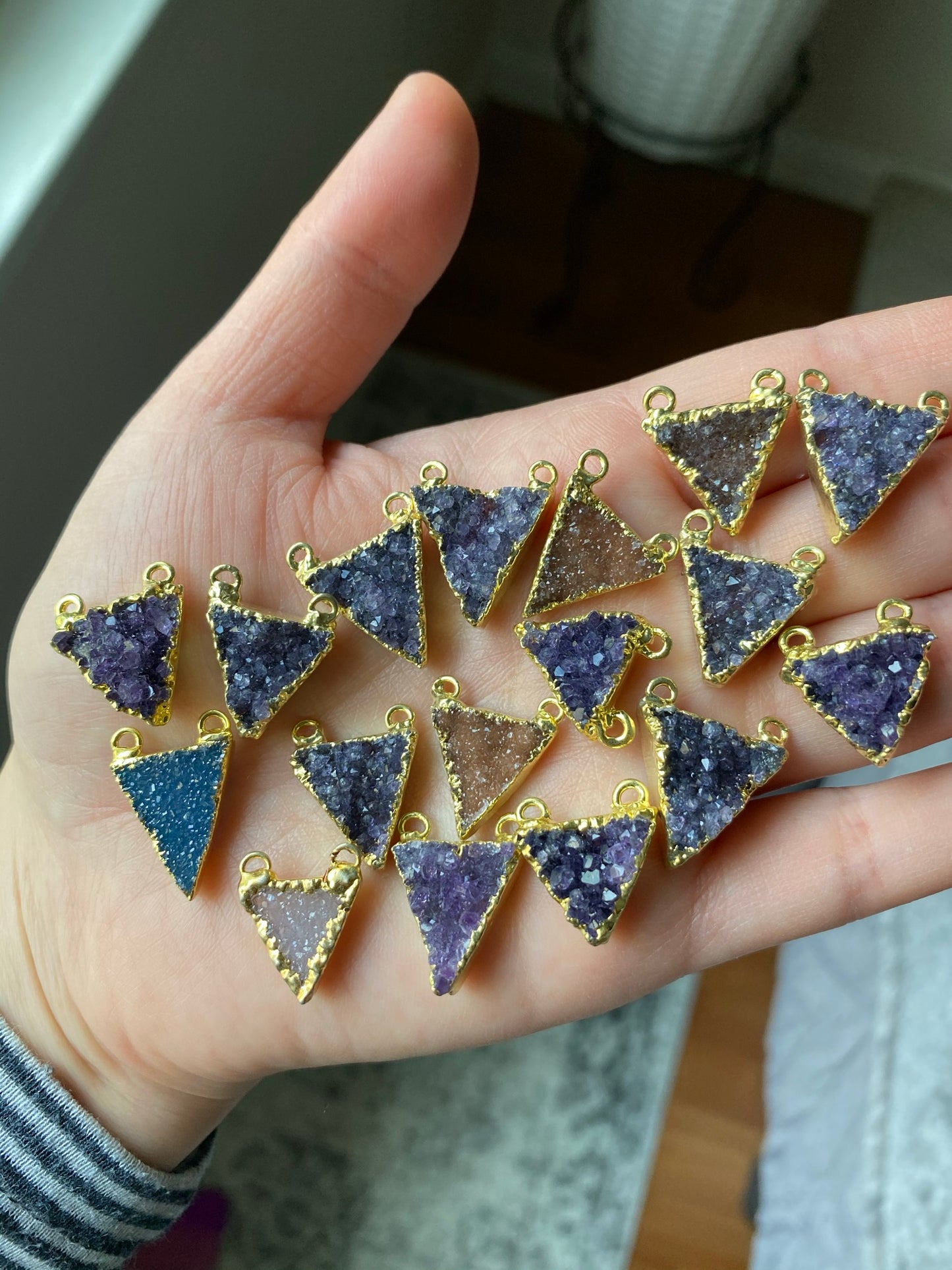 Triangle druzy pendants gold plated (lot 3)