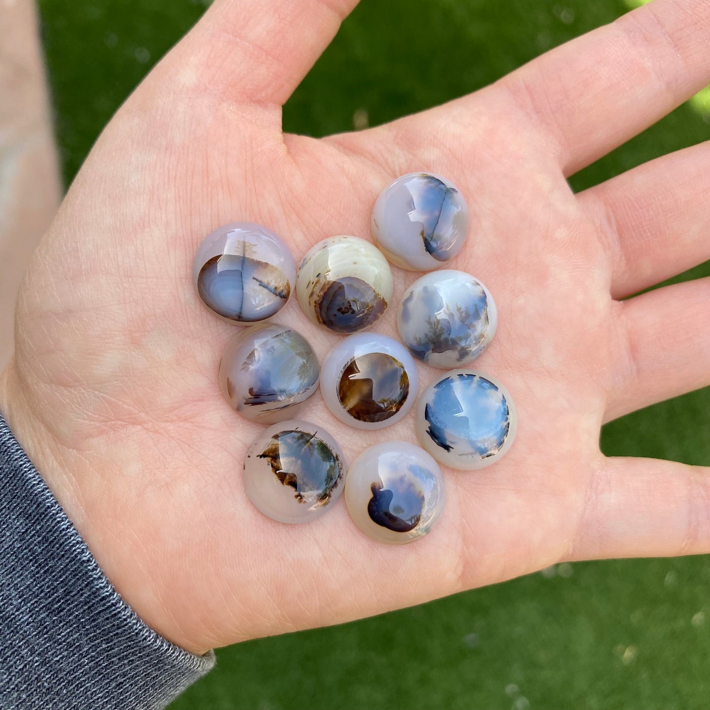Dendrite agate cabochons 15mm rounds (lot C)