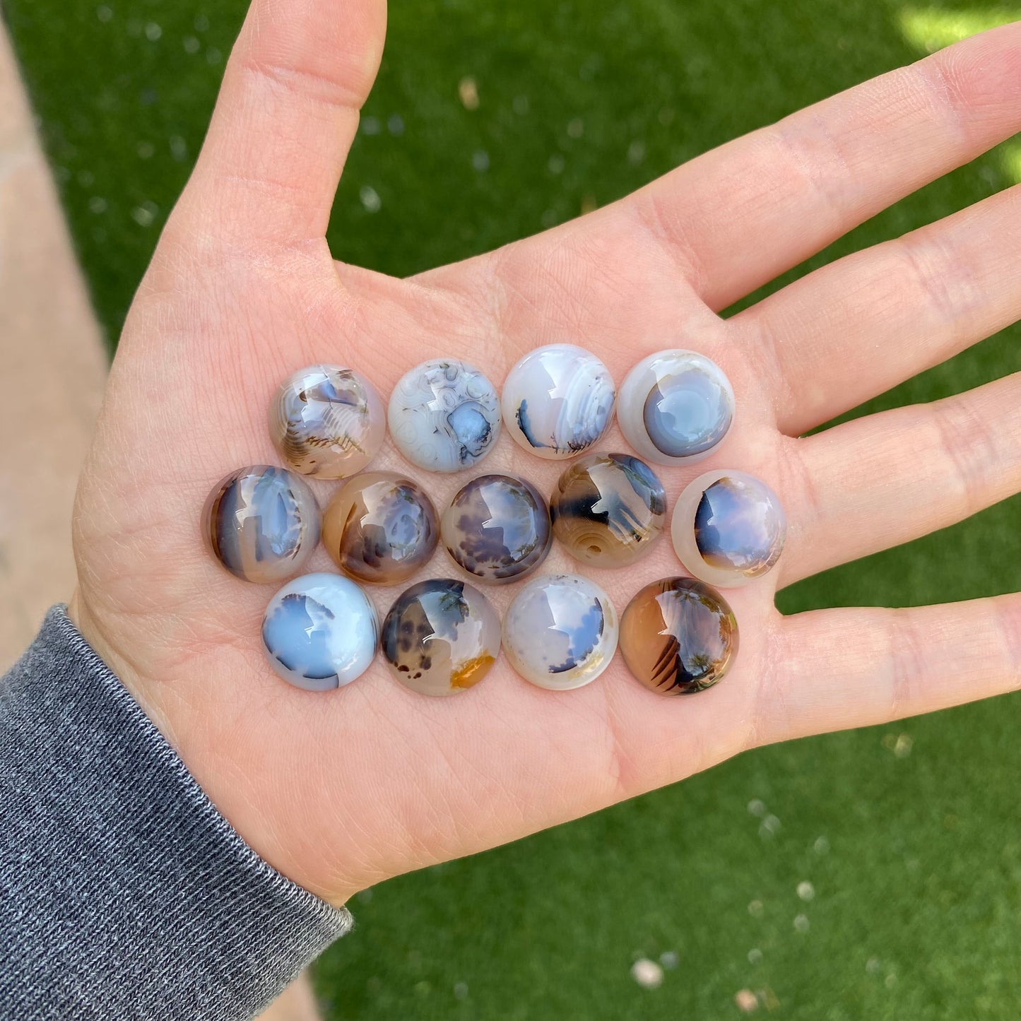 Dendrite agate cabochons 15mm rounds (lot D)