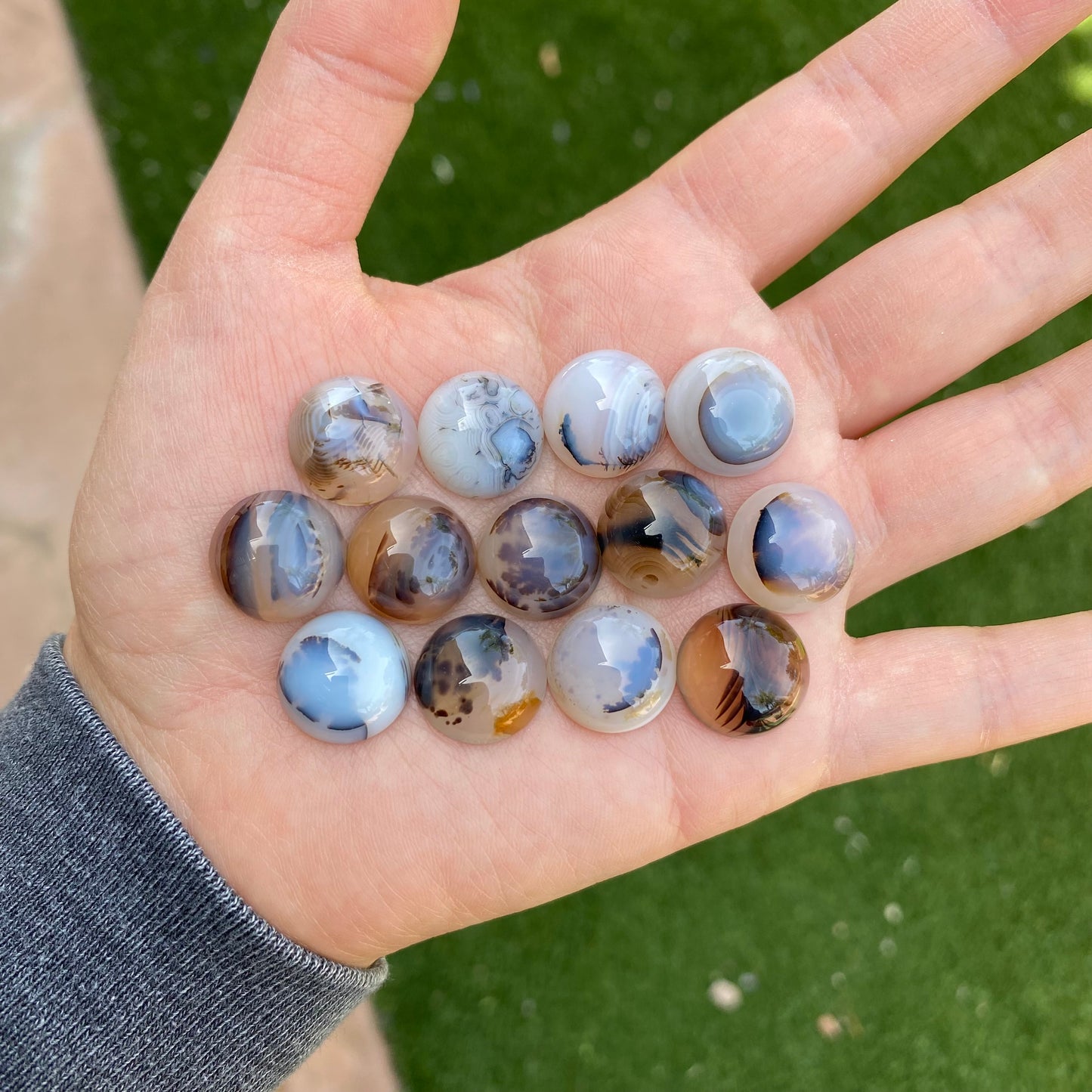 Dendrite agate cabochons 15mm rounds (lot D)
