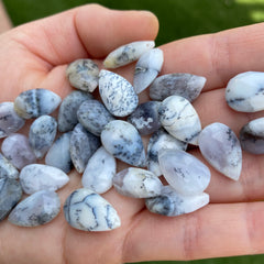 Dendritic agate faceted drop briolette beads