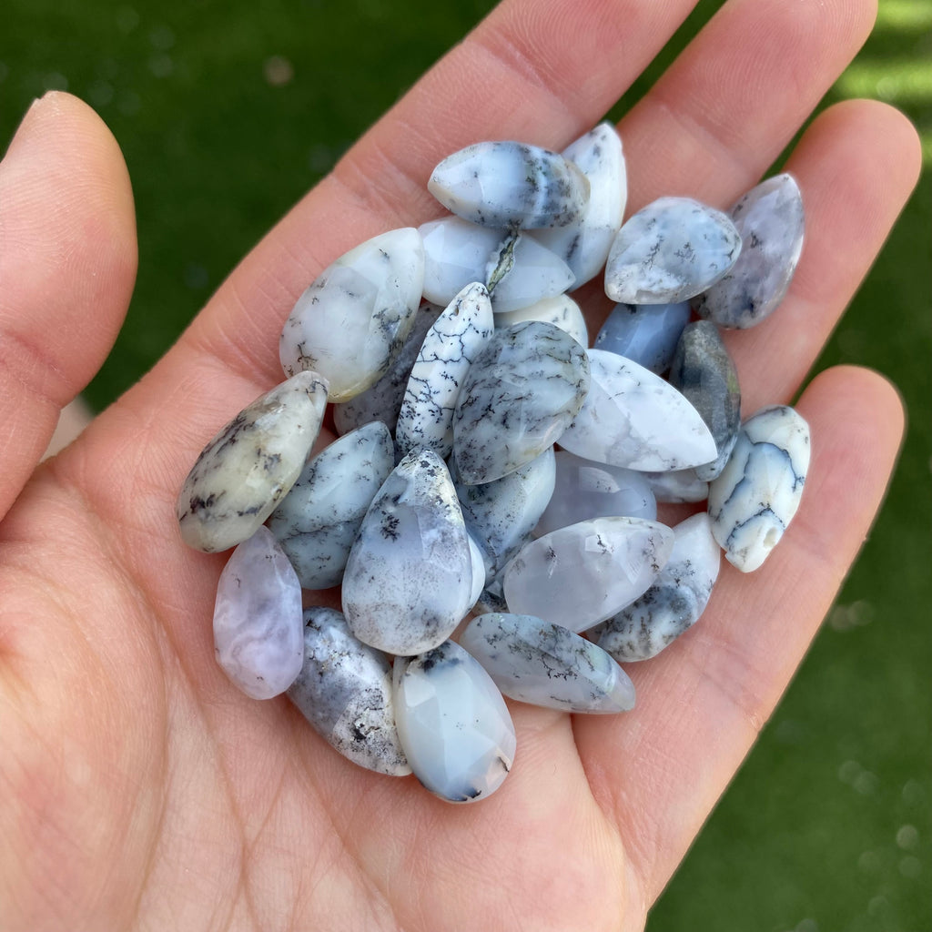 Dendritic agate faceted drop briolette beads