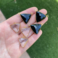 Black onyx and quartz gold plated connectors/pendants