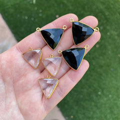 Black onyx and quartz gold plated connectors/pendants