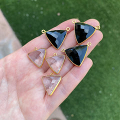 Black onyx and quartz gold plated connectors/pendants